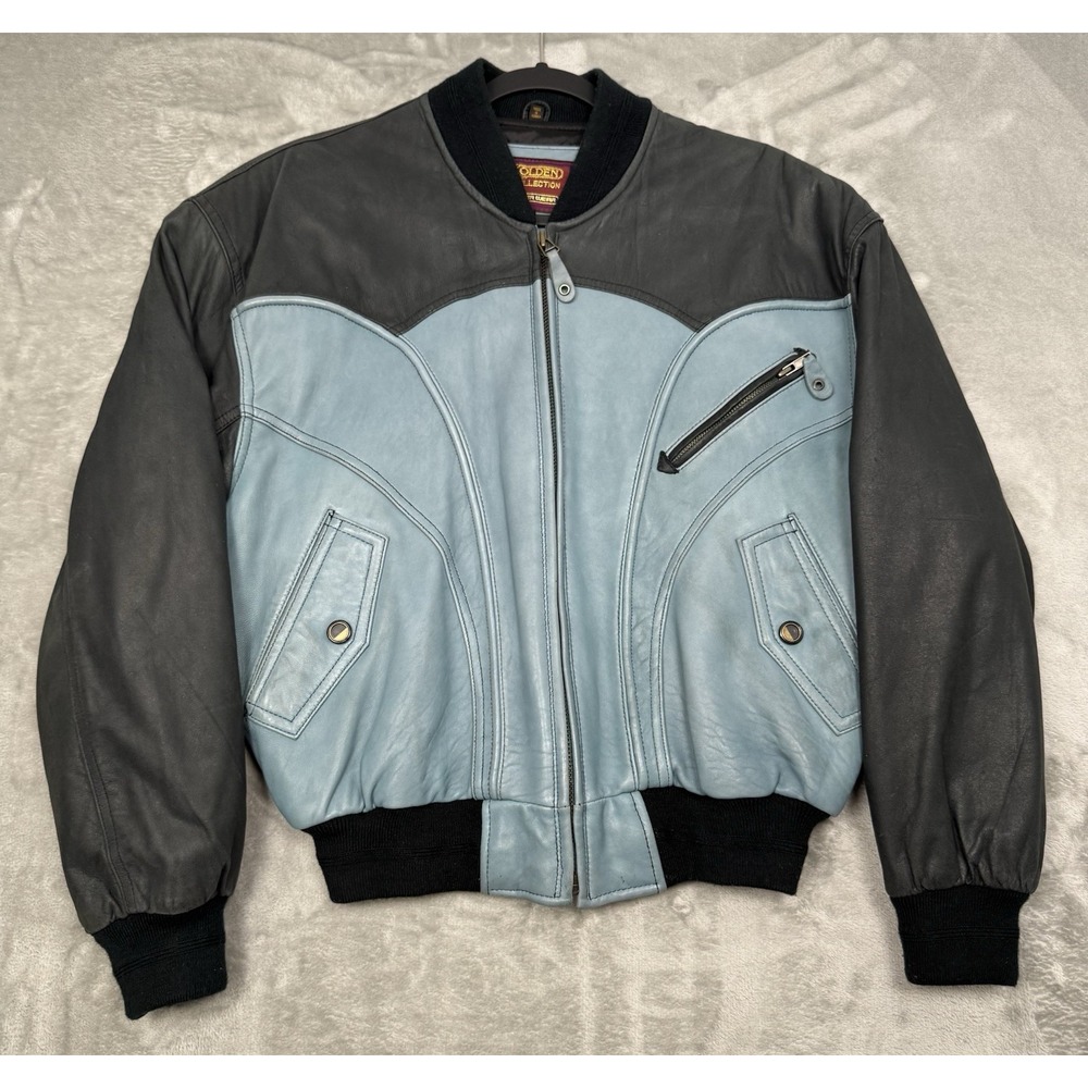 Vintage Pioneer Wear Leather Jacket Mens Small Black Blue Suede Western Yoke 70s